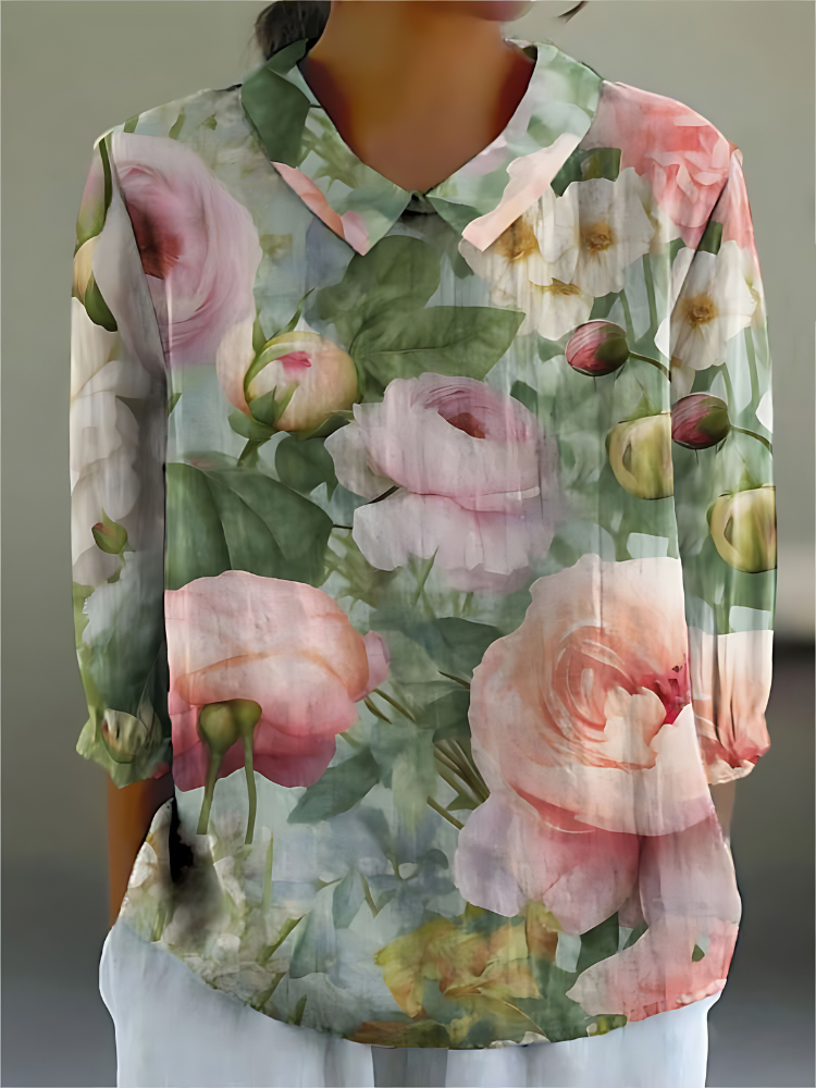 HARRIET RETRO FLORAL PRINT 3/4 SLEEVE SHIRT