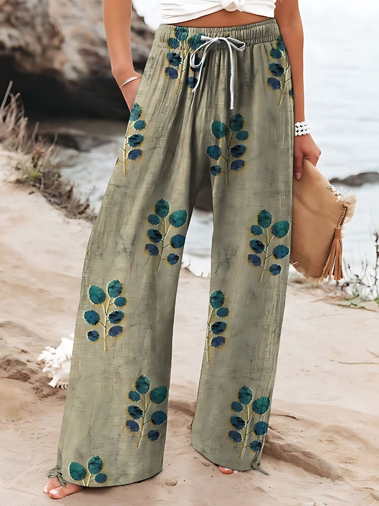 BLOOM™ | WOMEN'S FLOWER PRINTED COTTON AND LINEN CASUAL PANTS