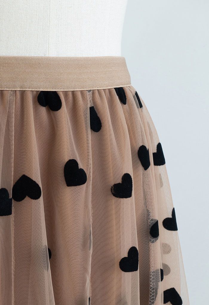 DAISY | CARAMEL MESH MAXI SKIRT WITH HEART DETAIL