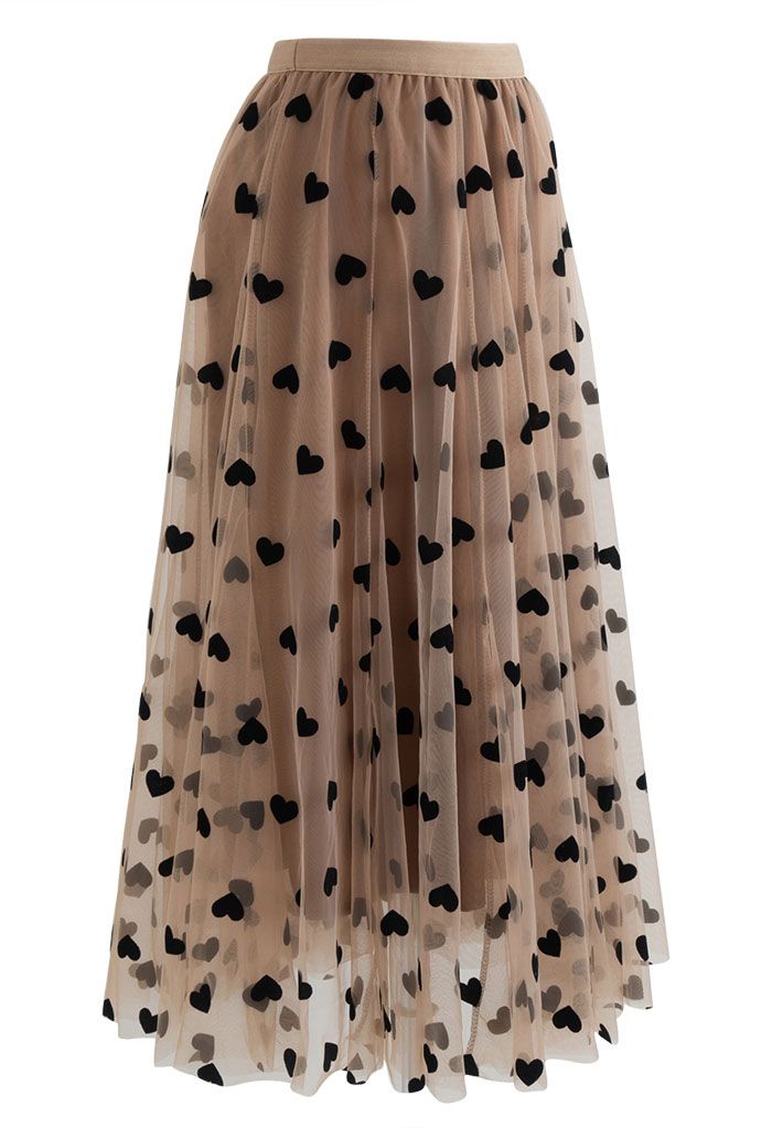 DAISY | CARAMEL MESH MAXI SKIRT WITH HEART DETAIL