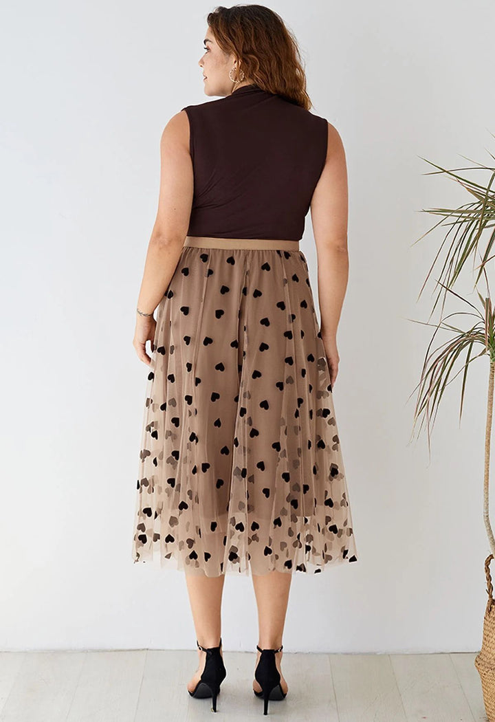 DAISY | CARAMEL MESH MAXI SKIRT WITH HEART DETAIL