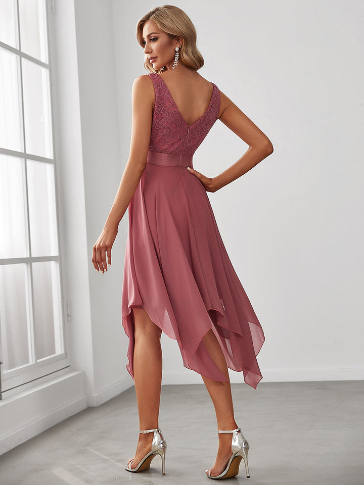 CORA | IRREGULAR LACE CHIFFON V-NECK DRESS