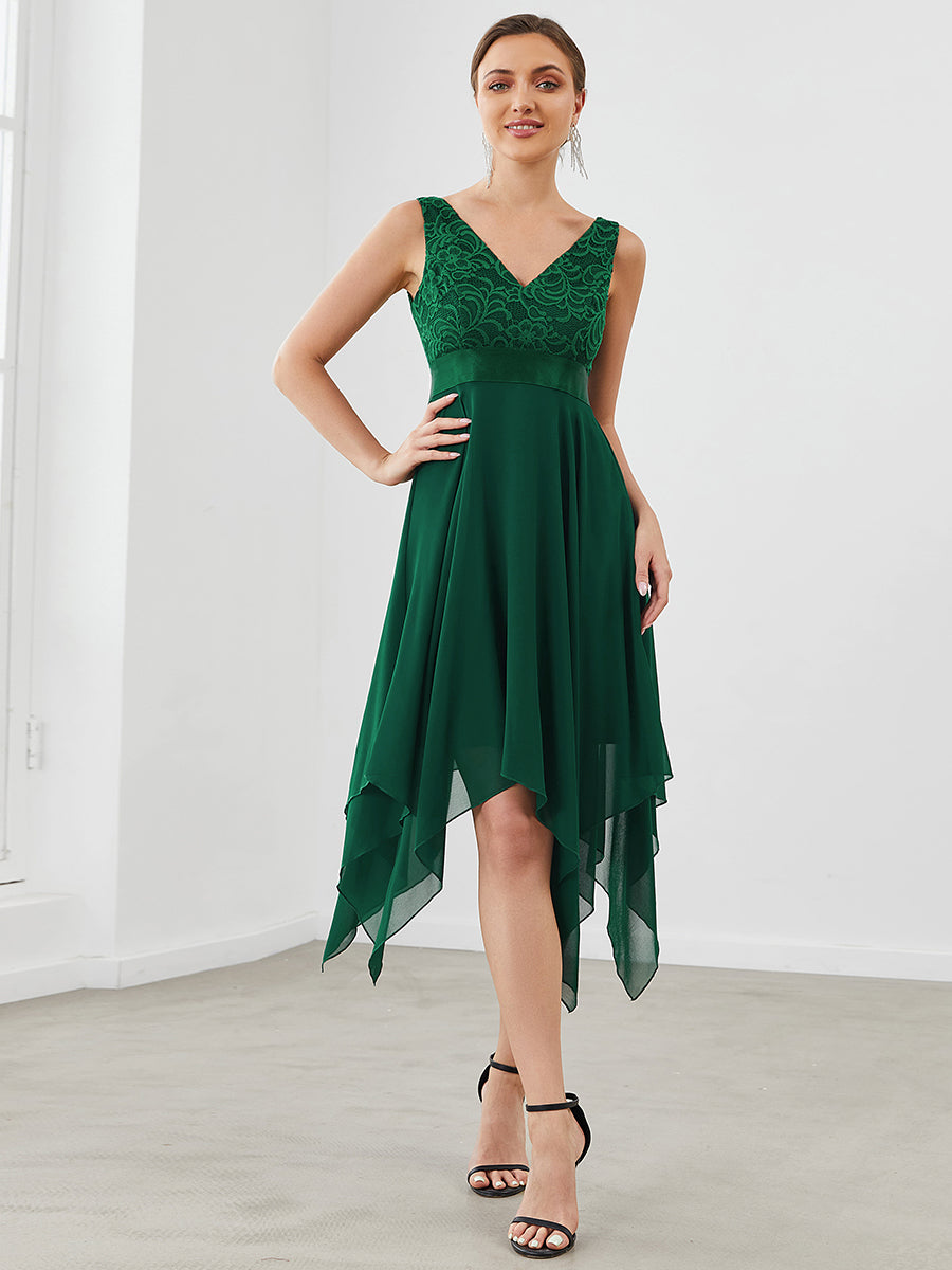 CORA | IRREGULAR LACE CHIFFON V-NECK DRESS