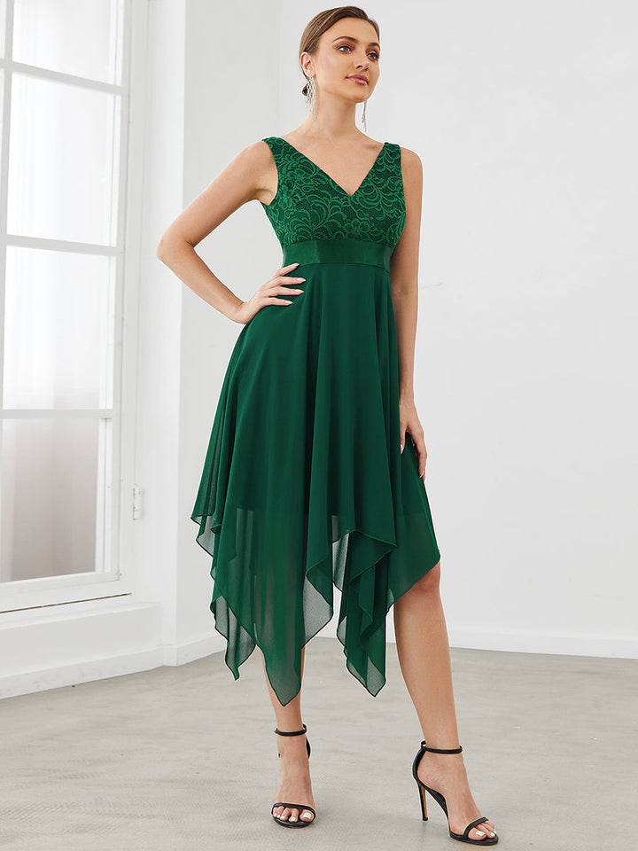 CORA | IRREGULAR LACE CHIFFON V-NECK DRESS