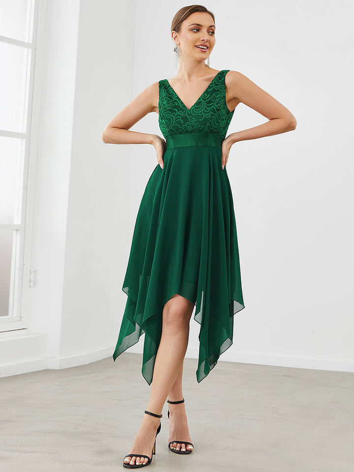 CORA | IRREGULAR LACE CHIFFON V-NECK DRESS