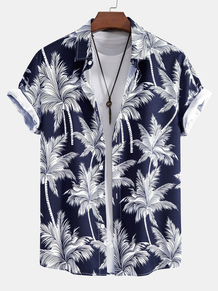 CARLOS PALM TREE PRINT BUTTON UP SHIRT & SWIM SHORTS